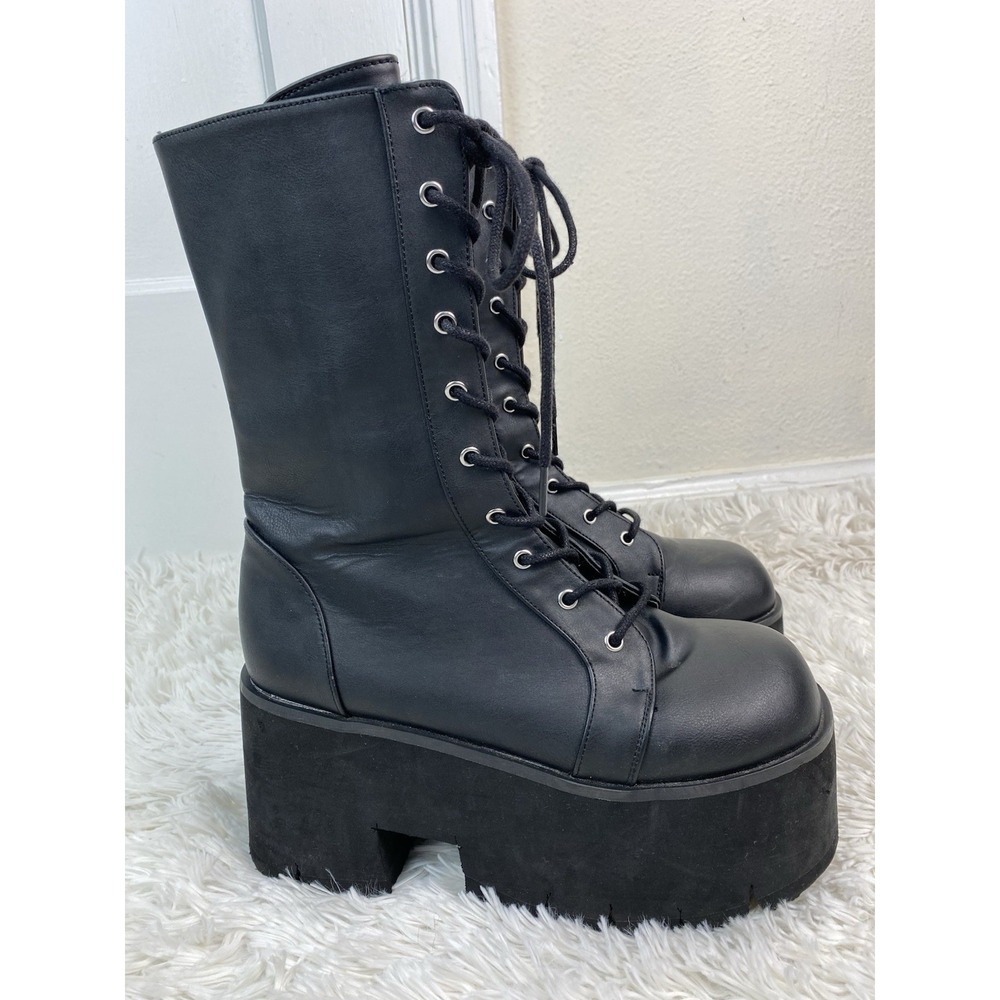 Women's 11 Ashes 105 Faux Leather Chunky Platform Mid Calf Lace Up Boots